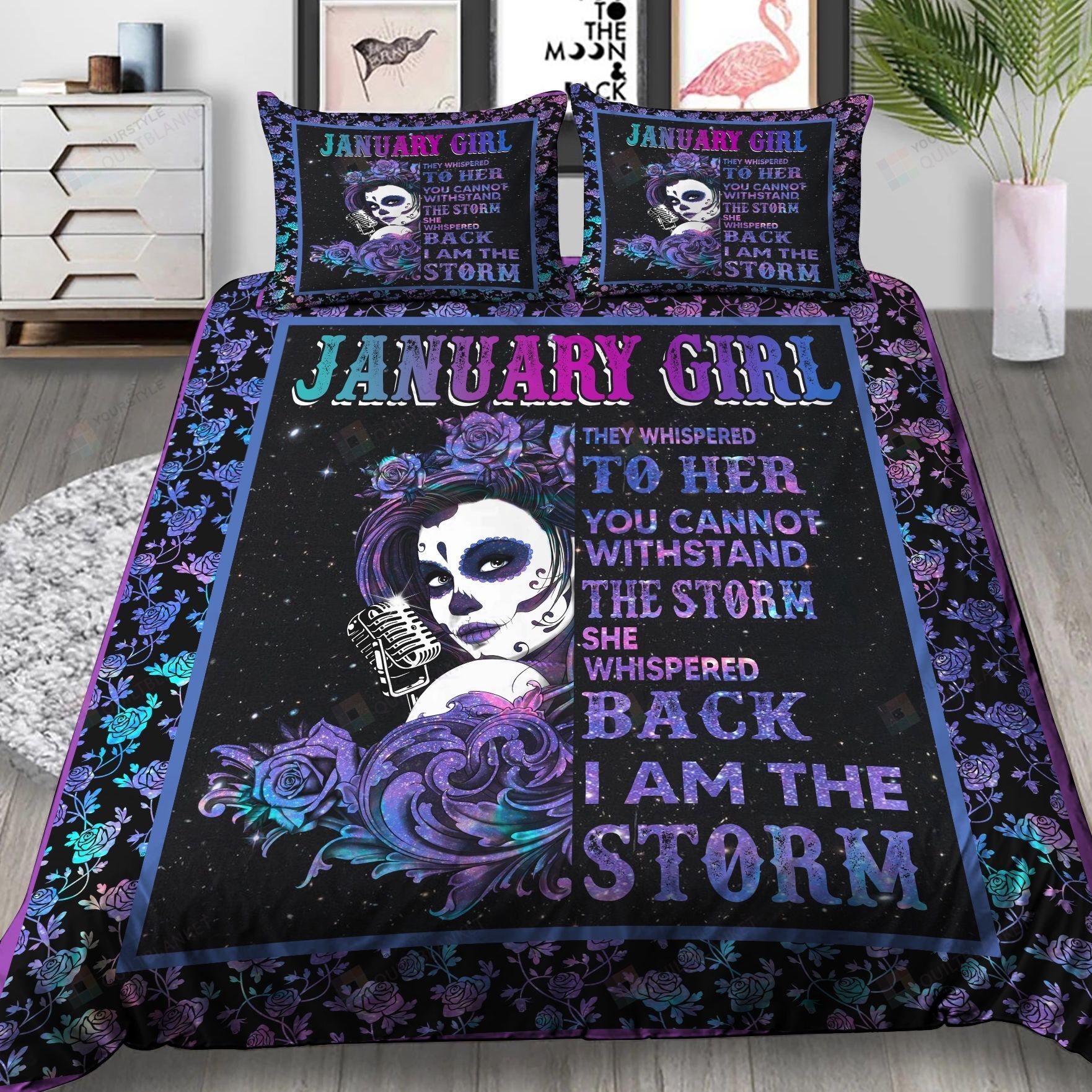 Lp- January Sugar Skull Girl Galaxy Bedding Set