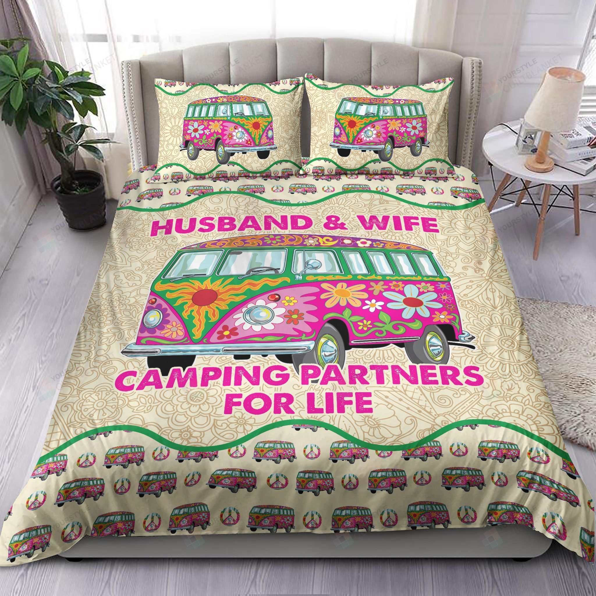 Husband And Wife Camping Partners For Life Bedding Set Bed Sheets Spread Comforter Duvet Cover Bedding Sets