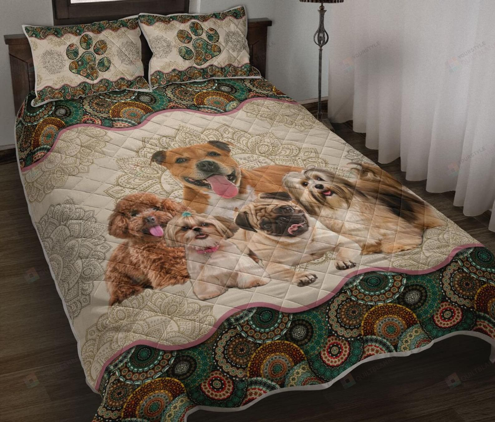 Dogs And Mandala Pattern Quilt Bedding Set Cotton Bed Sheets Spread Comforter Duvet Cover Bedding Sets