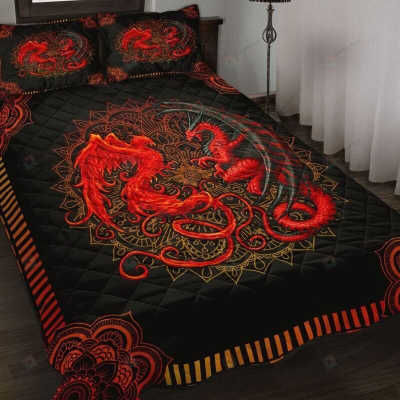 Red Mandala Dragon Quilt Bedding Set