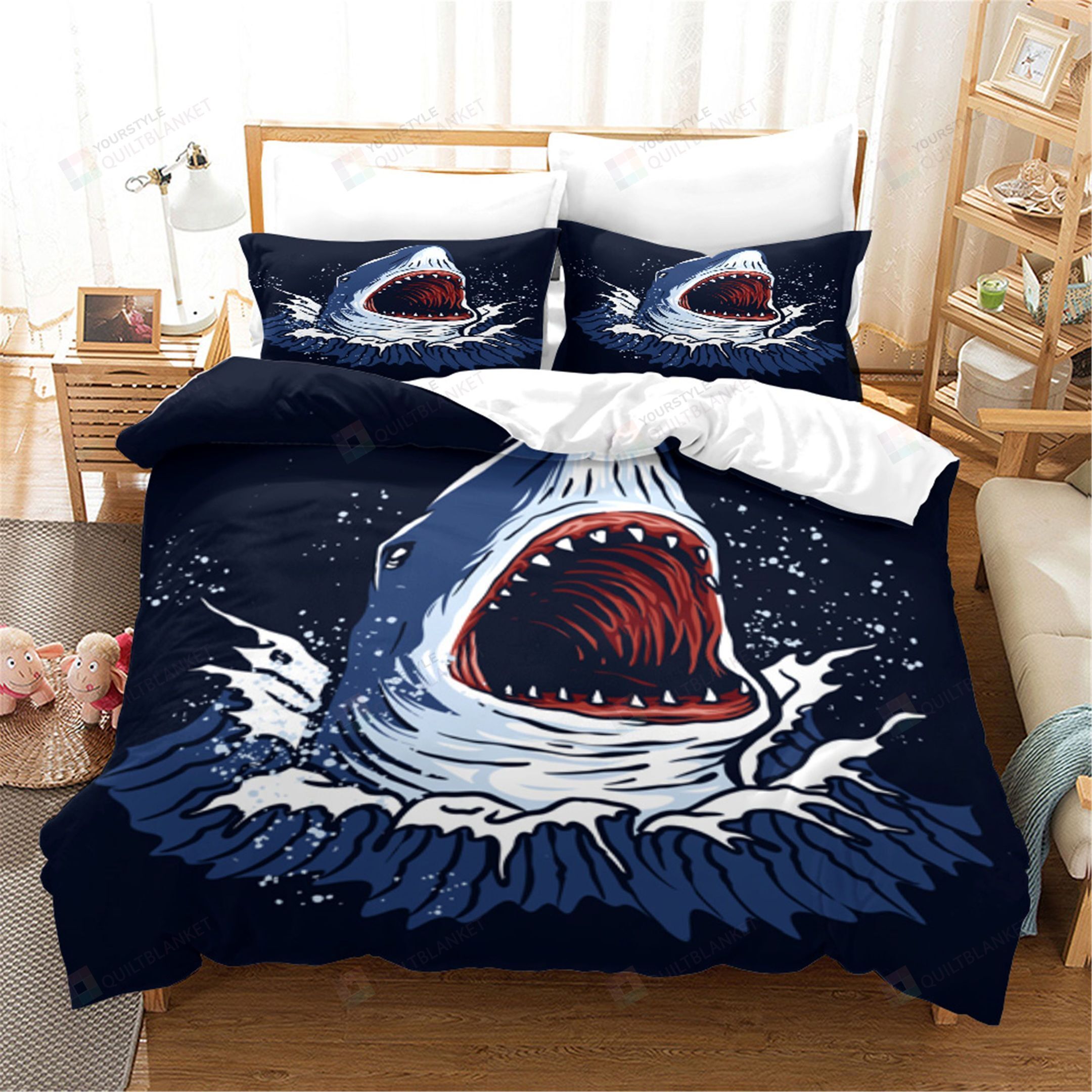 Cartoon Sea Shark Bed Sheets Spread Duvet Cover Bedding Sets