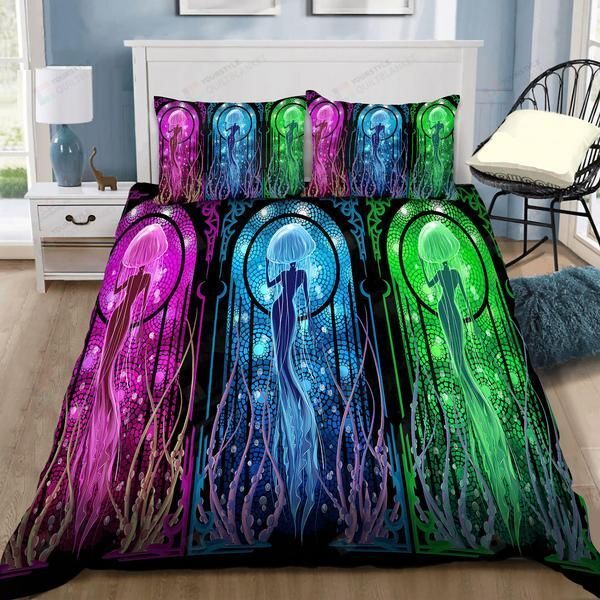 Colorful Jellyfish Mermaid Dream Bedding Set Cotton Bed Sheets Spread Comforter Duvet Cover Bedding Sets