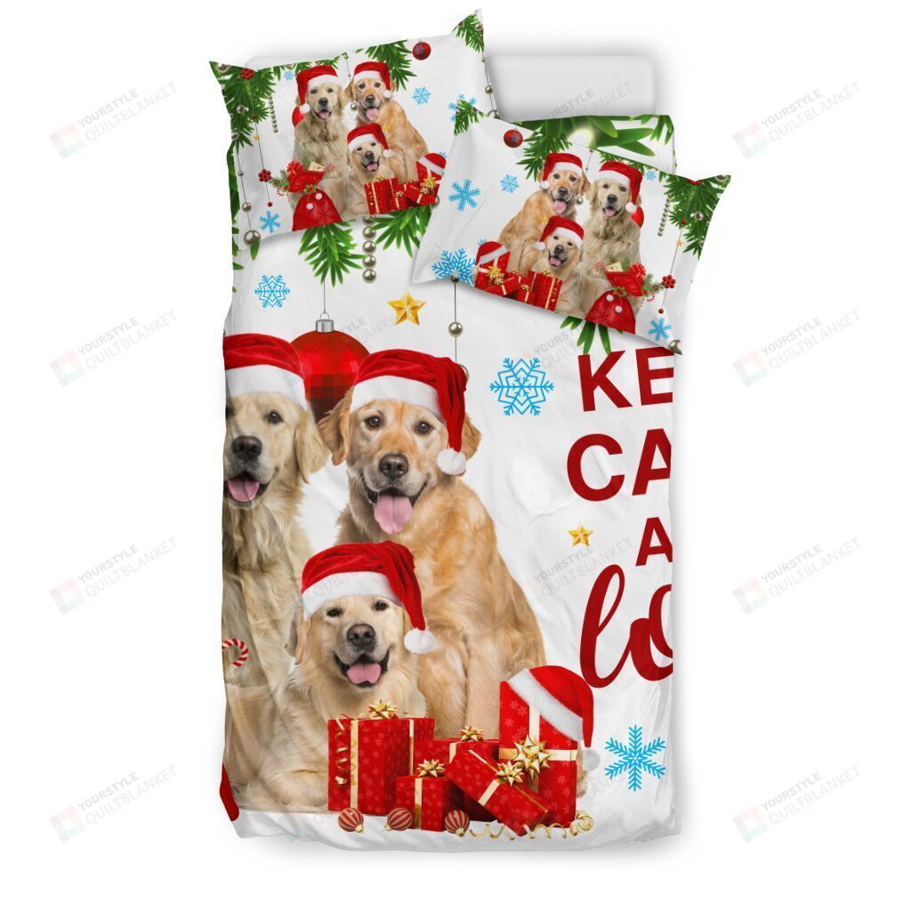 Golden Retriever Christmas Keep Calm And Love Bedding Set Cotton Bed Sheets Spread Comforter Duvet Cover Bedding Sets