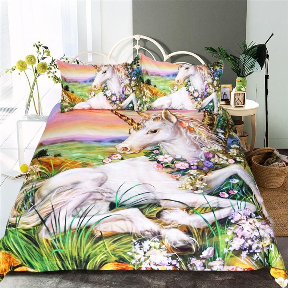 Unicorn Cotton Bed Sheets Spread Comforter Duvet Cover Bedding Sets