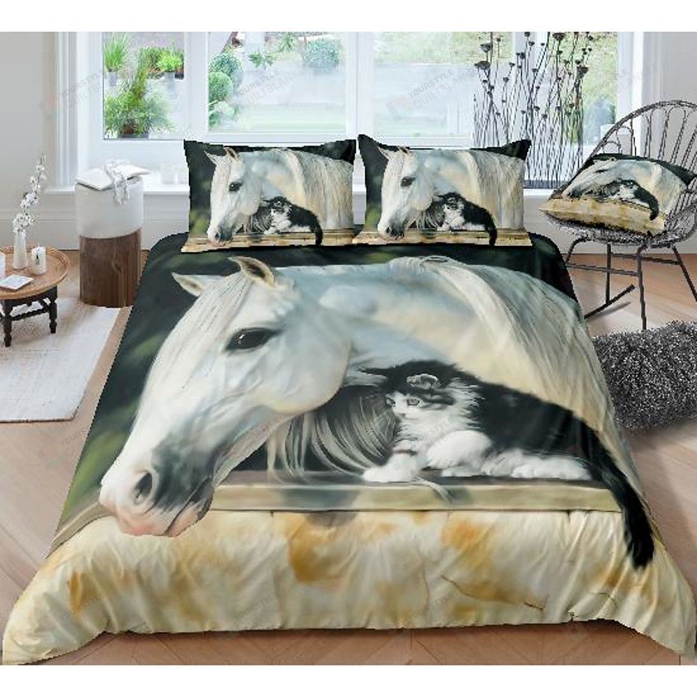 Horse And Cat Bedding Set Bed Sheets Spread Comforter Duvet Cover Bedding Sets