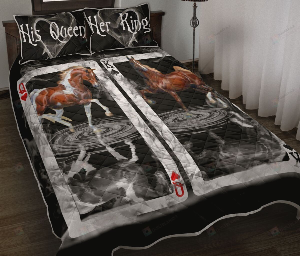 Horse Couple K Q Card Quilt Bedding Set