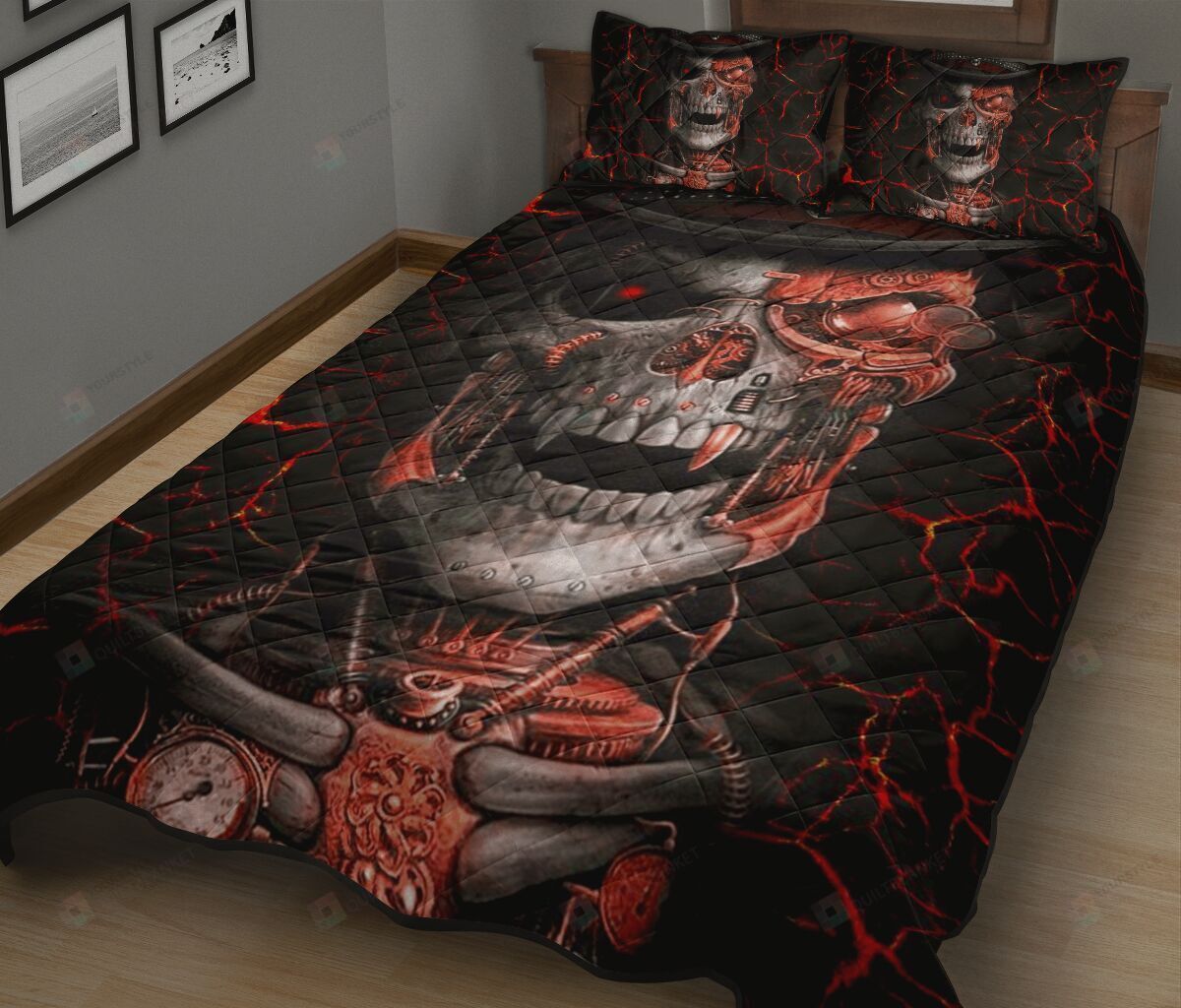 Mechanic Skull Quilt Bed Sheets Spread Quilt Bedding Sets