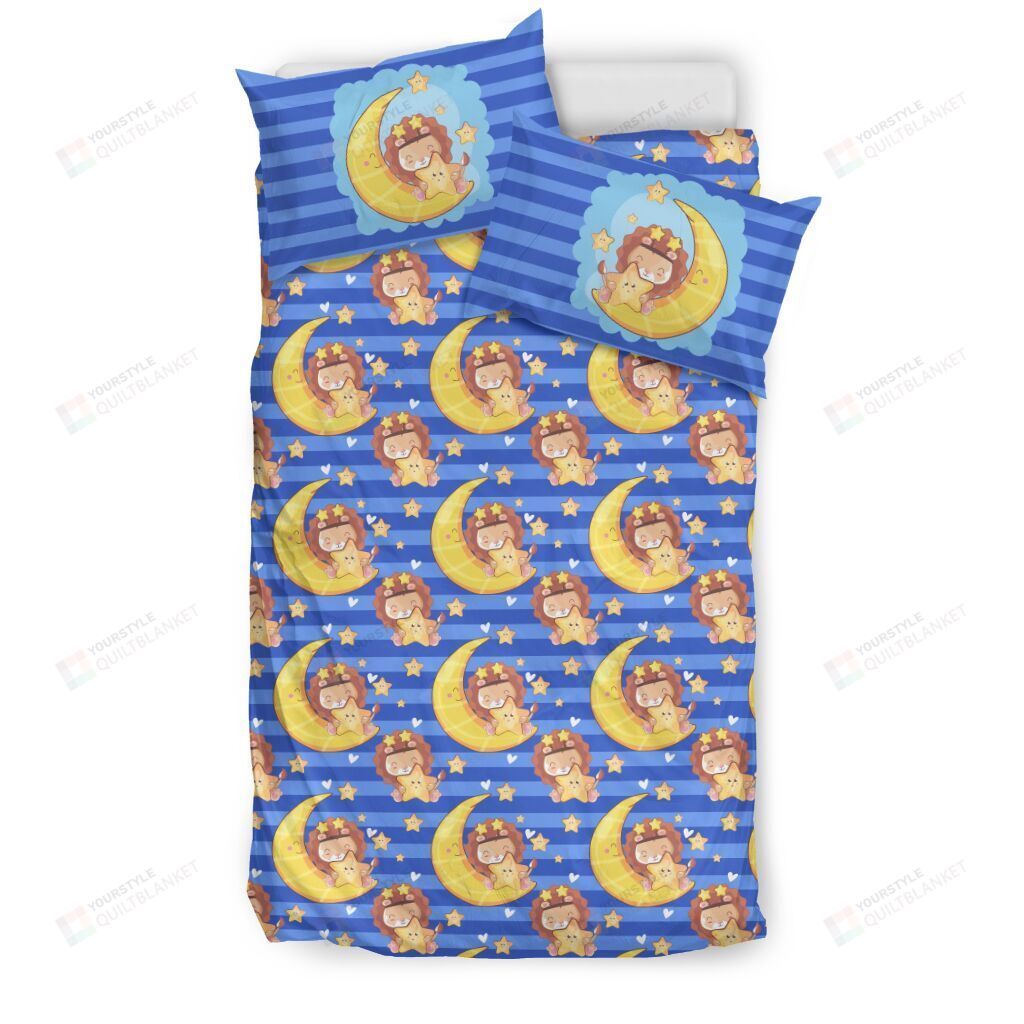 Happy Cute Lion With Moon Bedding Set Cotton Bed Sheets Spread Comforter Duvet Cover Bedding Sets