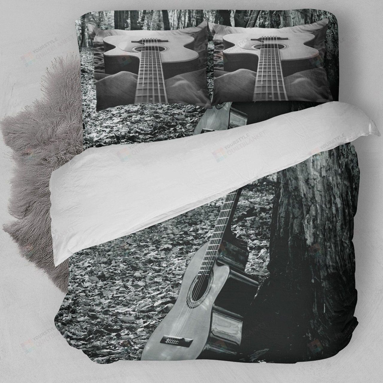 Classic Guitar Black And White Bedding Set