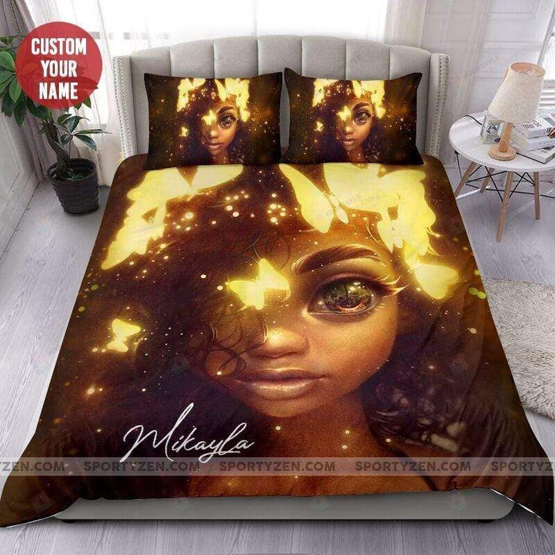 Black Girl Butterfly Light Custom Name Duvet Cover Bedding Set