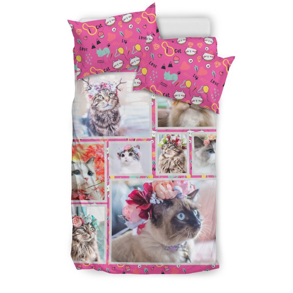 Cats Put Flowers On The Head Bedding Set Cotton Bed Sheets Spread Comforter Duvet Cover Bedding Sets