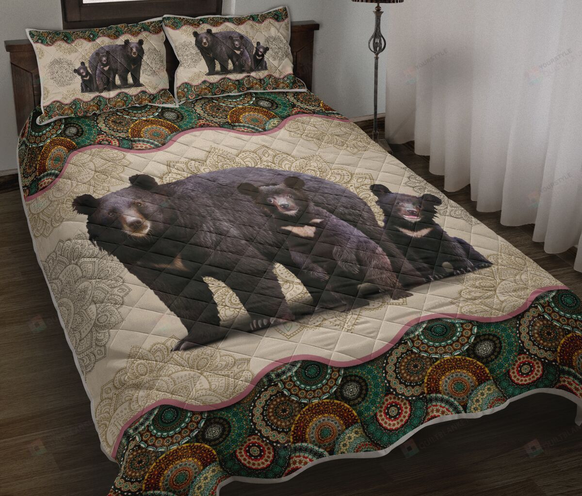 Black Bear  Vintage Mandala Quilt Bedding Set