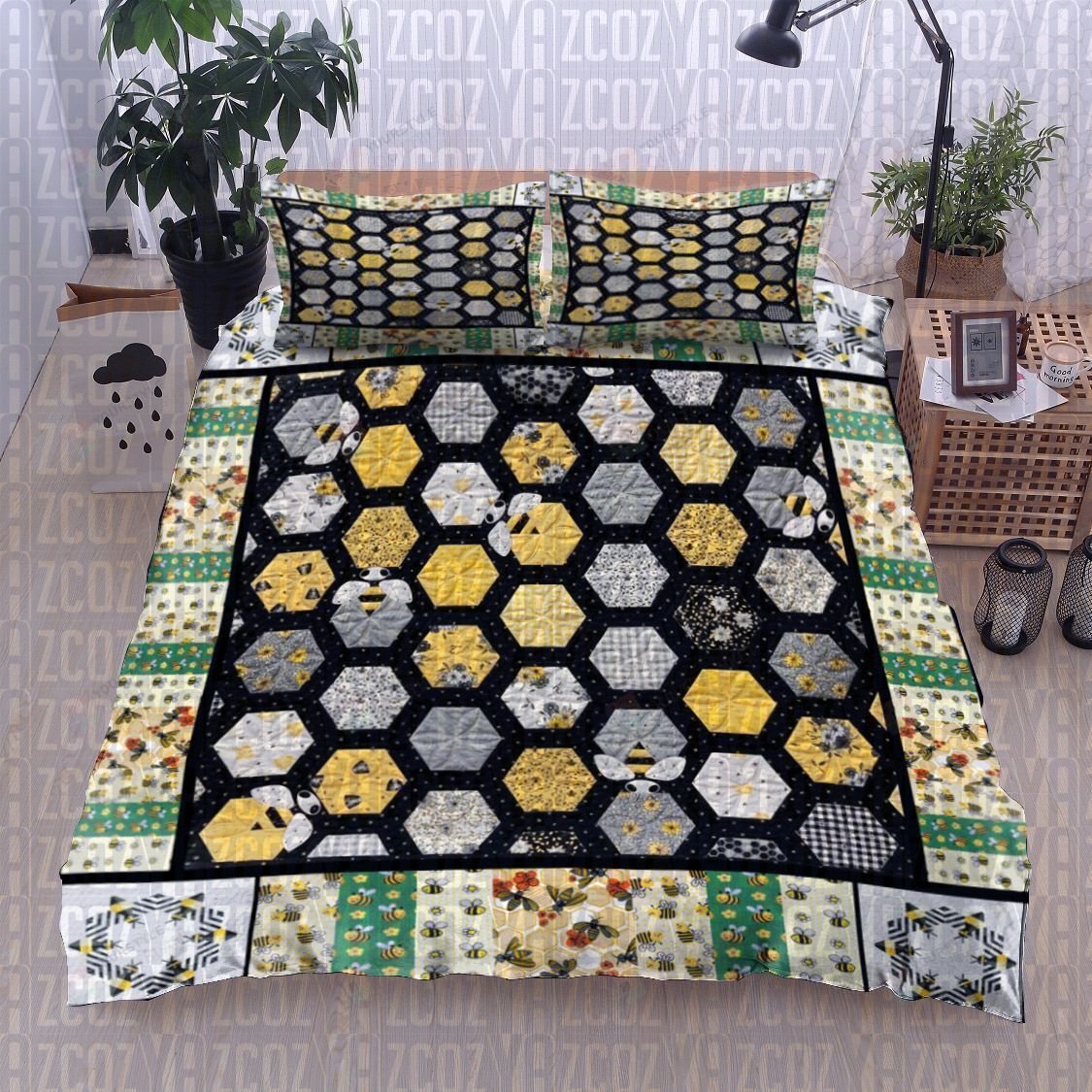 Bee Cotton Bed Sheets Spread Comforter Duvet Cover Bedding Sets