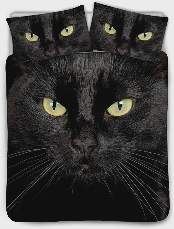 Black Cat Print  Bedding Set Bed Sheets Spread Comforter Duvet Cover Bedding Sets