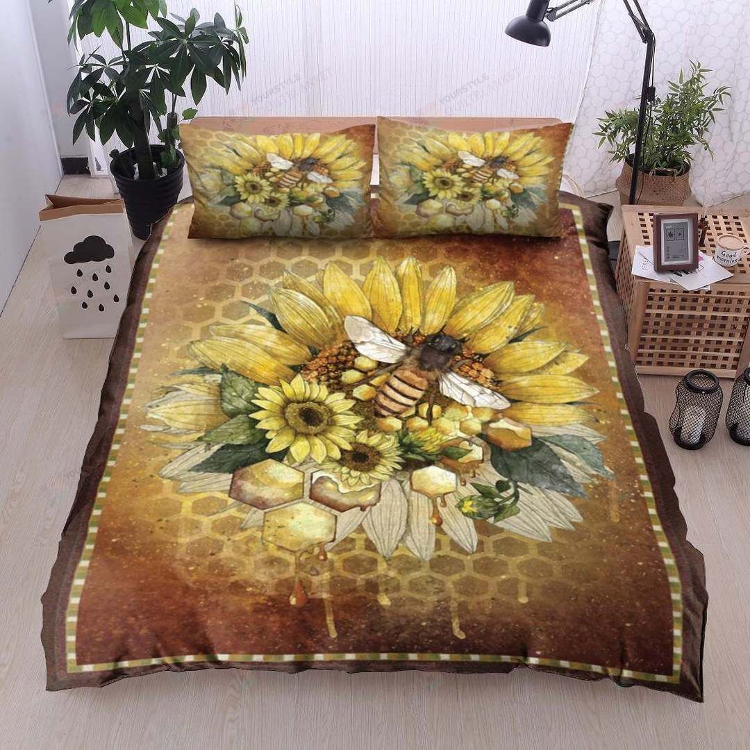 Bee Cotton Bed Sheets Spread Comforter Duvet Cover Bedding Sets