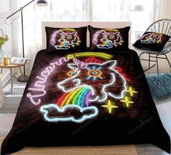 Neon Light Unicorn Duvet Cover Bedding Set