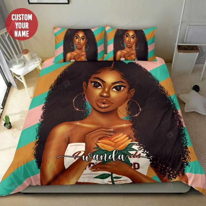 Naive Soft Black Girl Custom Name Duvet Cover Bedding Set