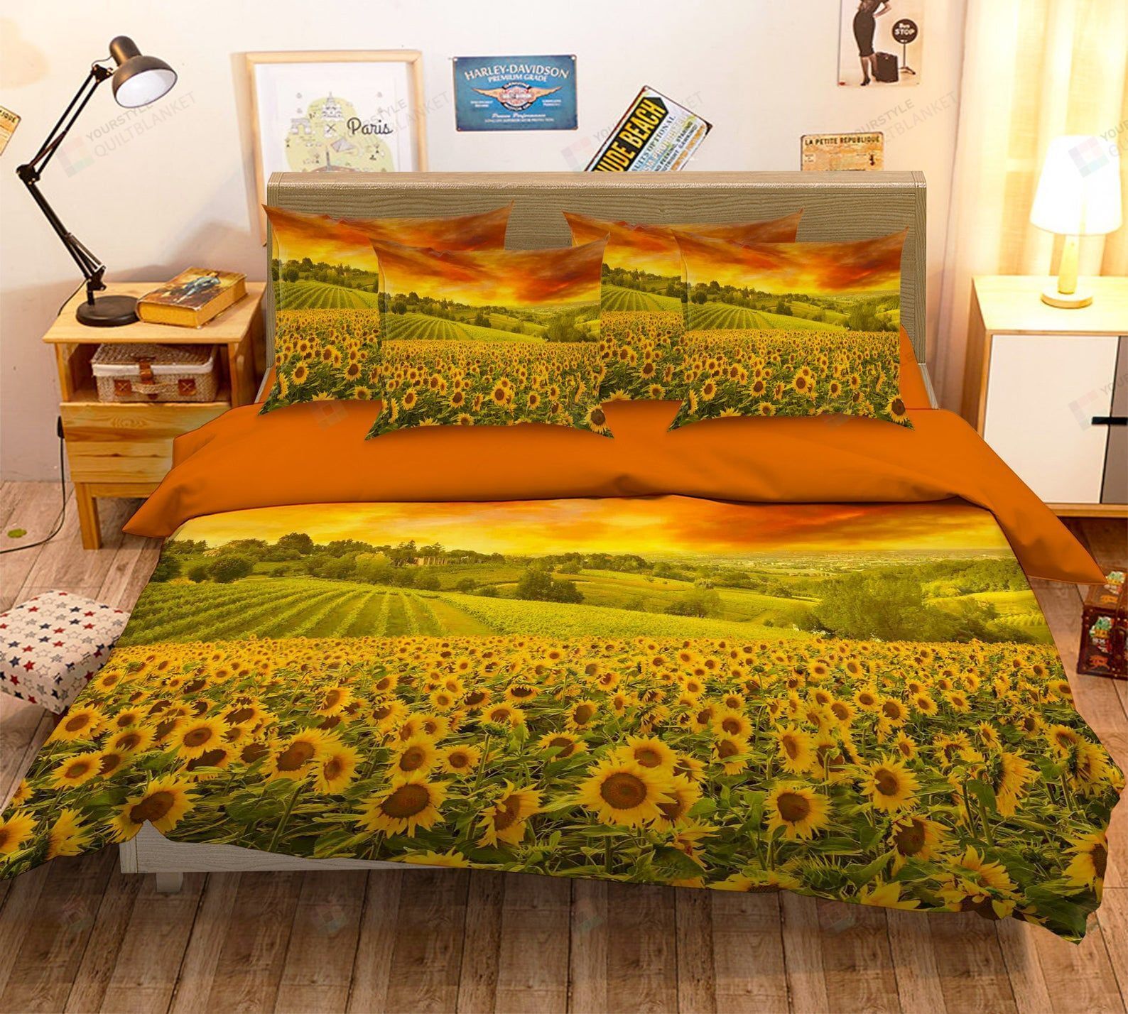 3d Golden Sunflower Duvet Cover Bedding Set