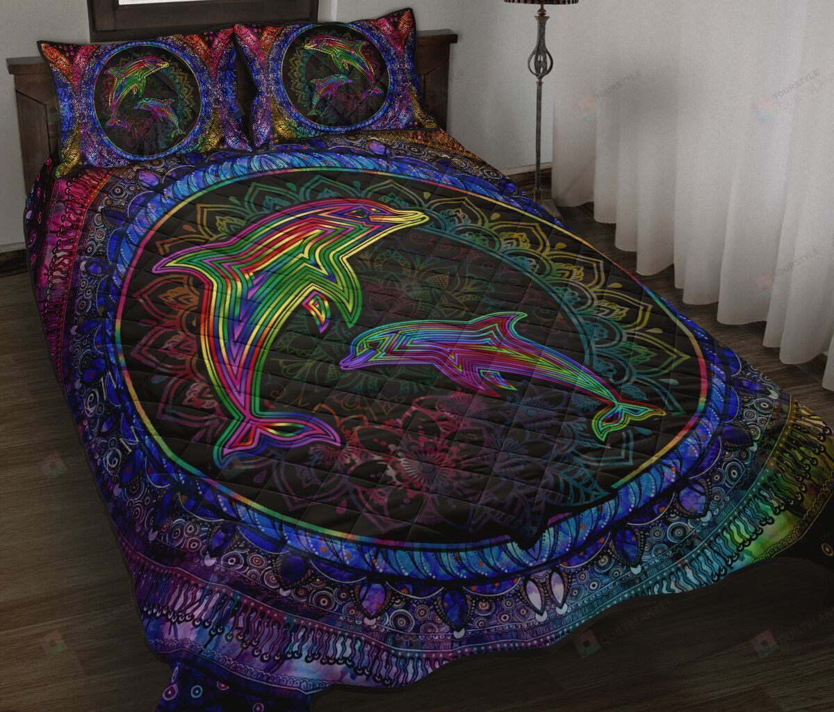 Dolphin Neon Quilt Bedding Set