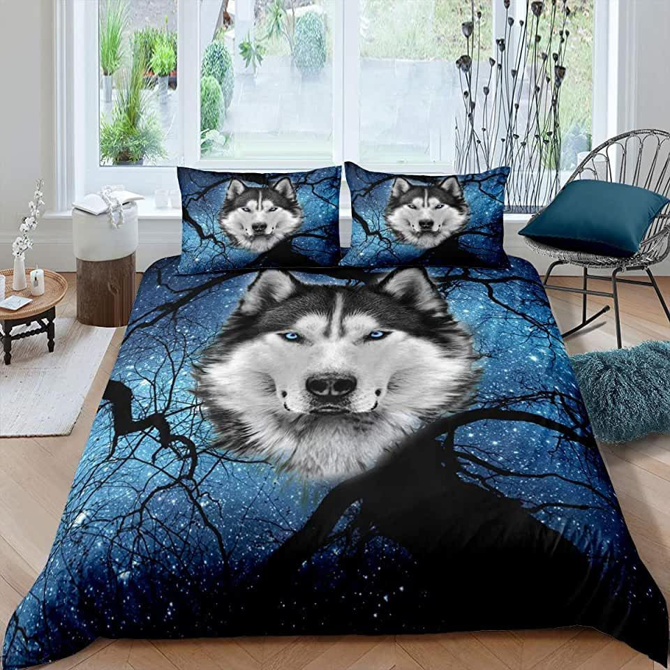 Husky In Starry Night Sky Bedding Set Bed Sheets Spread Comforter Duvet Cover Bedding Sets