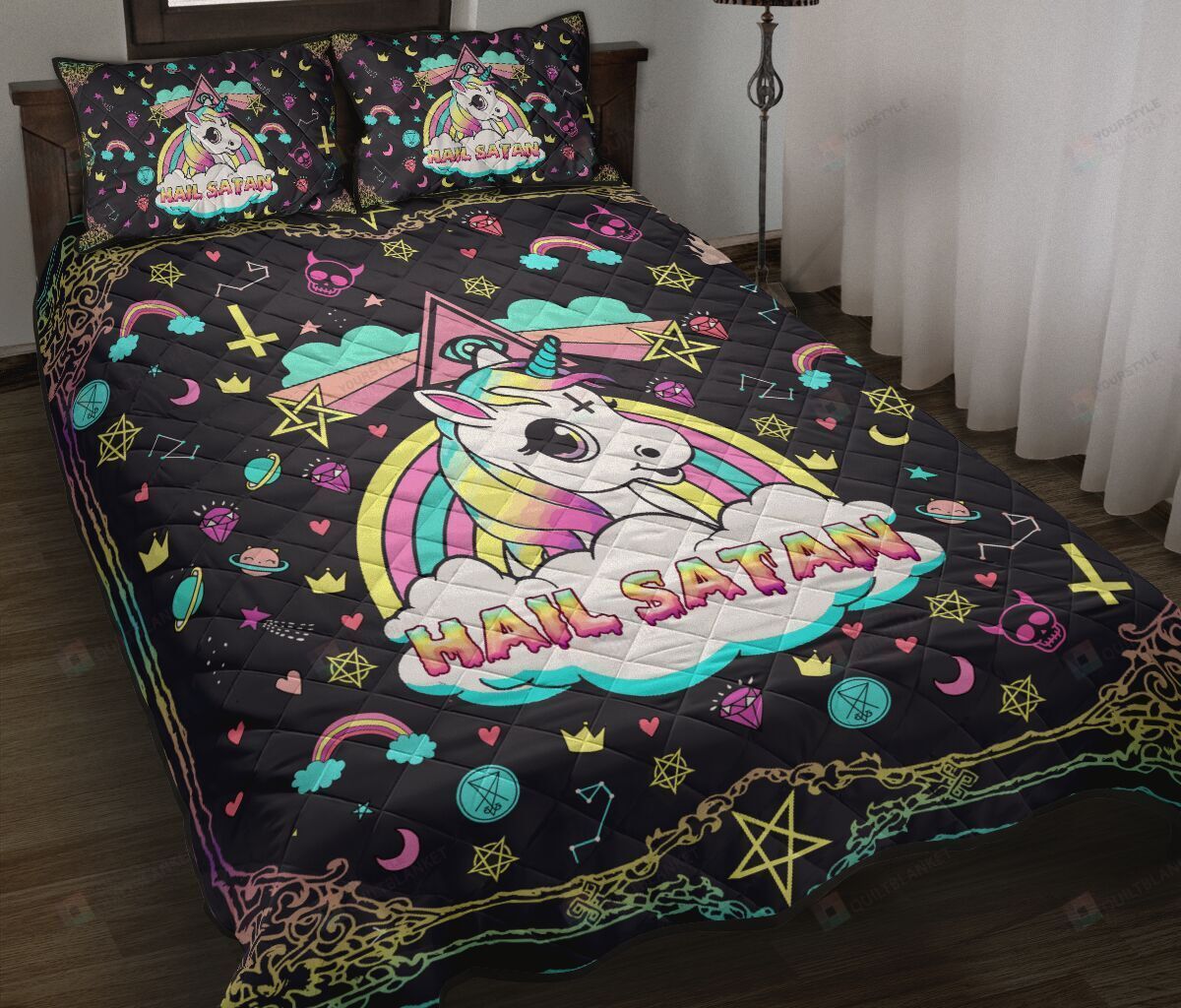 Unicorn Hail Satan Quilt Bedding Set