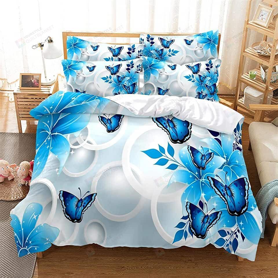 Blue Butterflies Pattern Bed Sheets Duvet Cover Bedding Sets