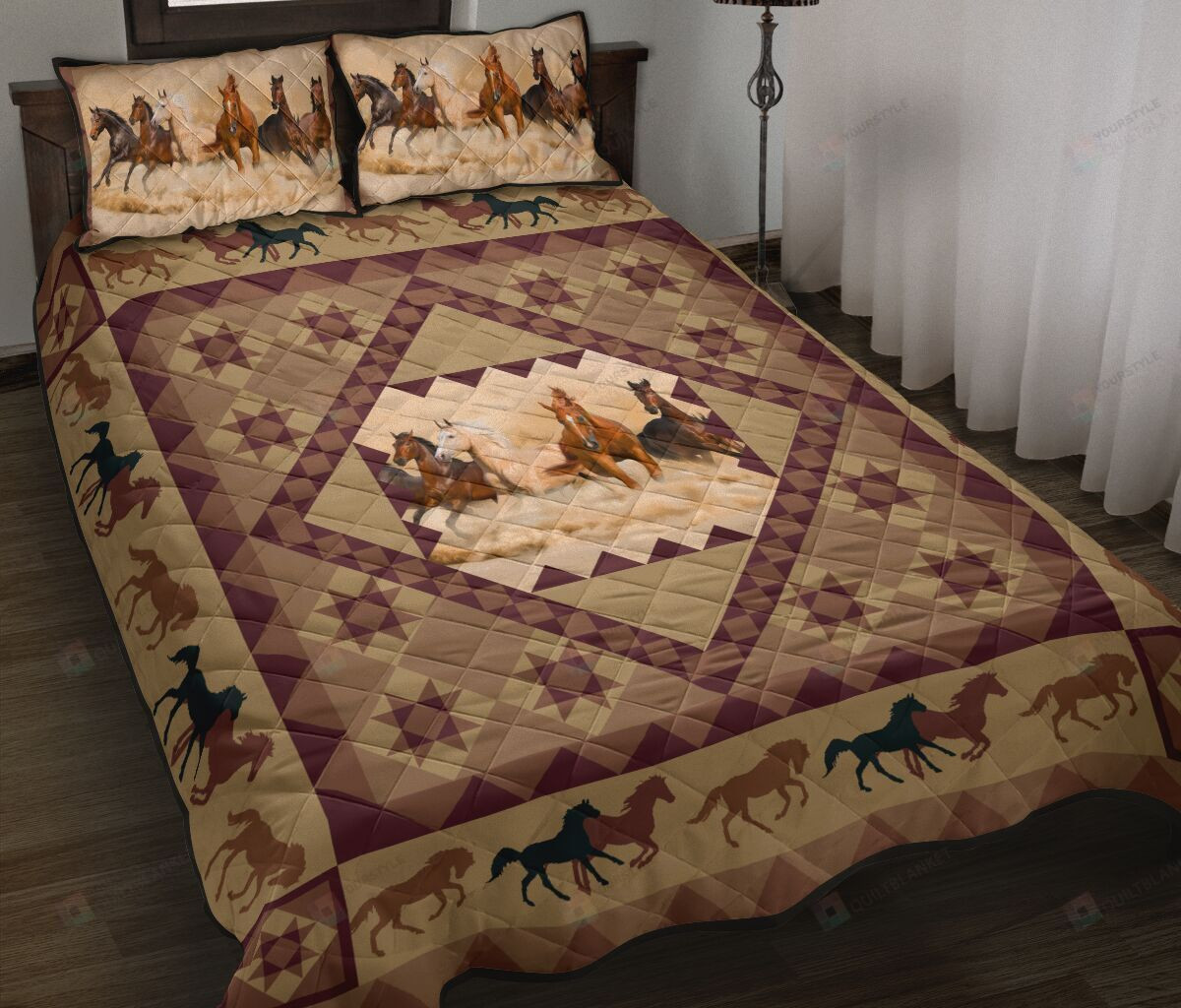 Horse Boho Original Color Quilt Bedding Set