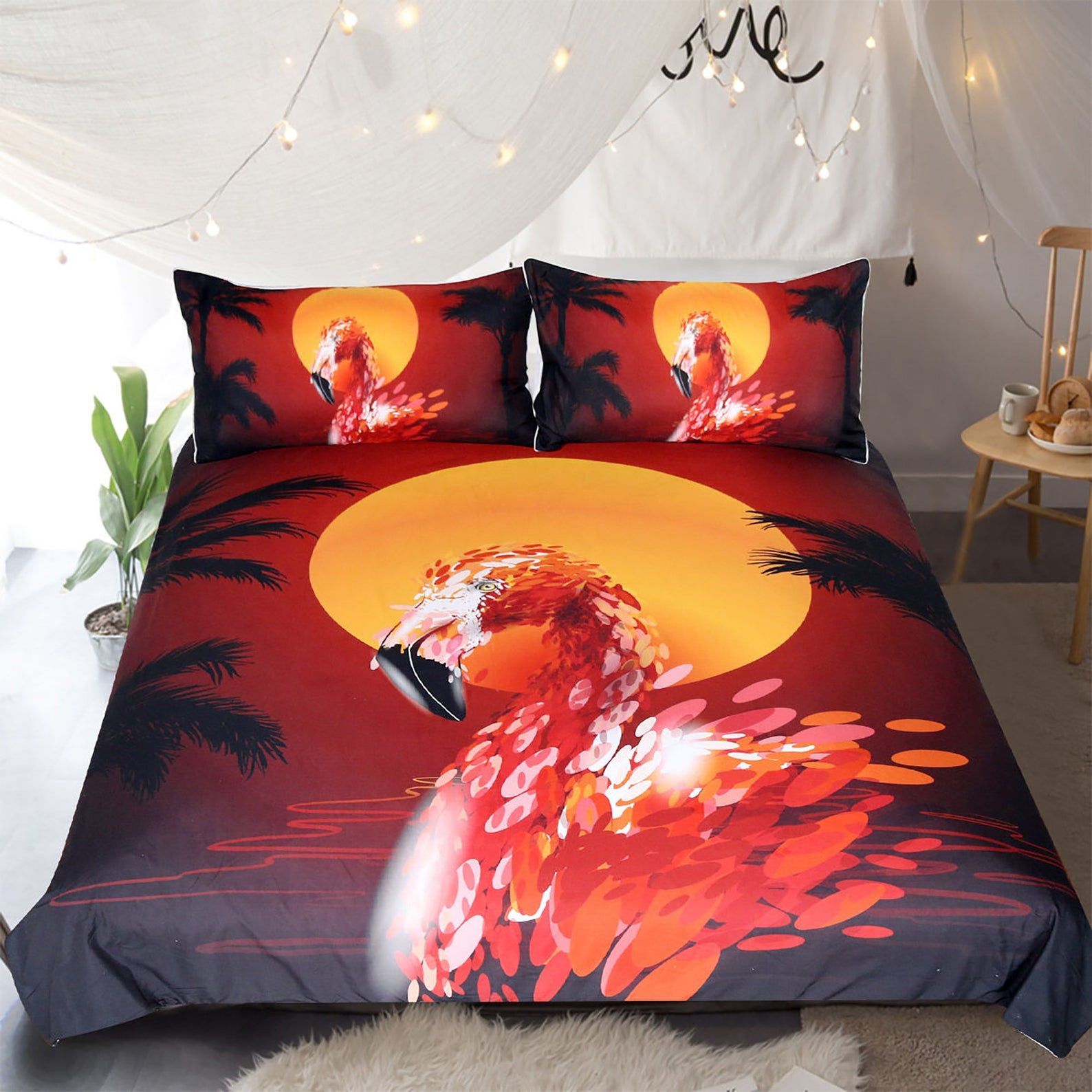 Sunset Flamingo Bedding Set Cotton Bed Sheets Spread Comforter Duvet Cover Bedding Sets