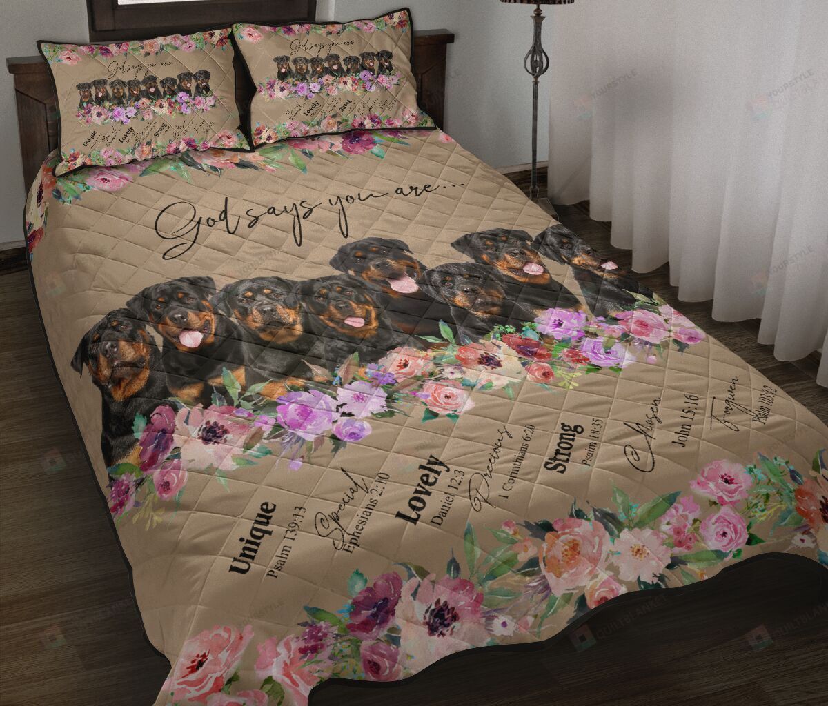 Cute Rottweiler Quilt Bedding Set