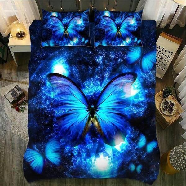 Glowing Blue Butterfly Bedding Set Cover (Duvet Cover & Pillow Cases)