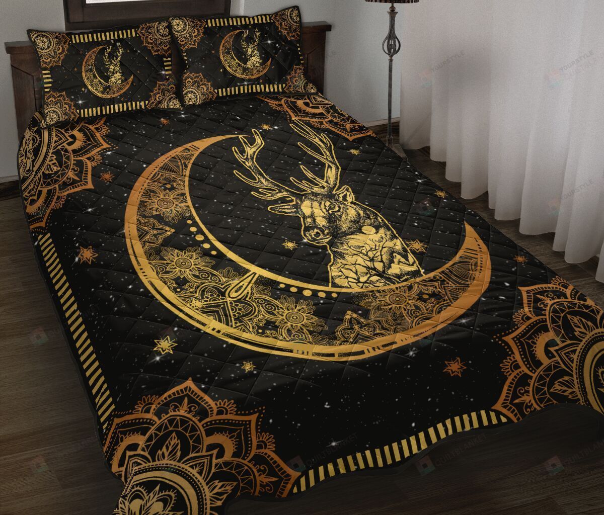 Deer And Moon Star Quilt Bedding Set