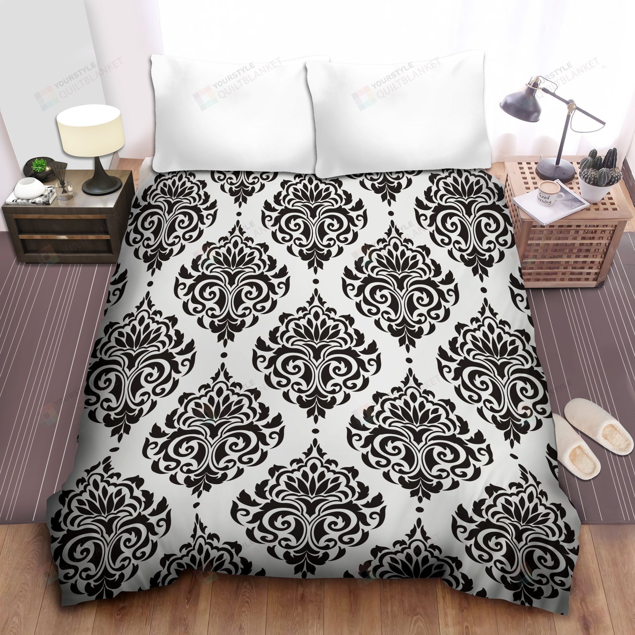 Black And White Damask Bedding Set (Duvet Cover & Pillow Cases)