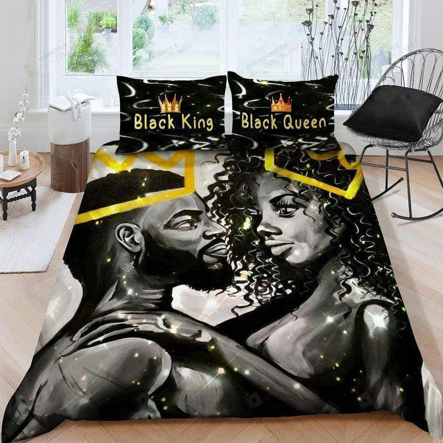 Black Couple Crown Custom Name Duvet Cover Bedding Set