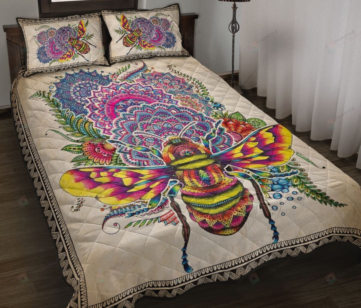 Bee Vintage Zentangle Quilt Bedding Set