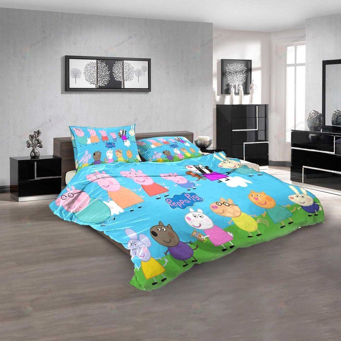 Cartoon Movie Peppa Pig Pattern Duvet Cover Bedding Set