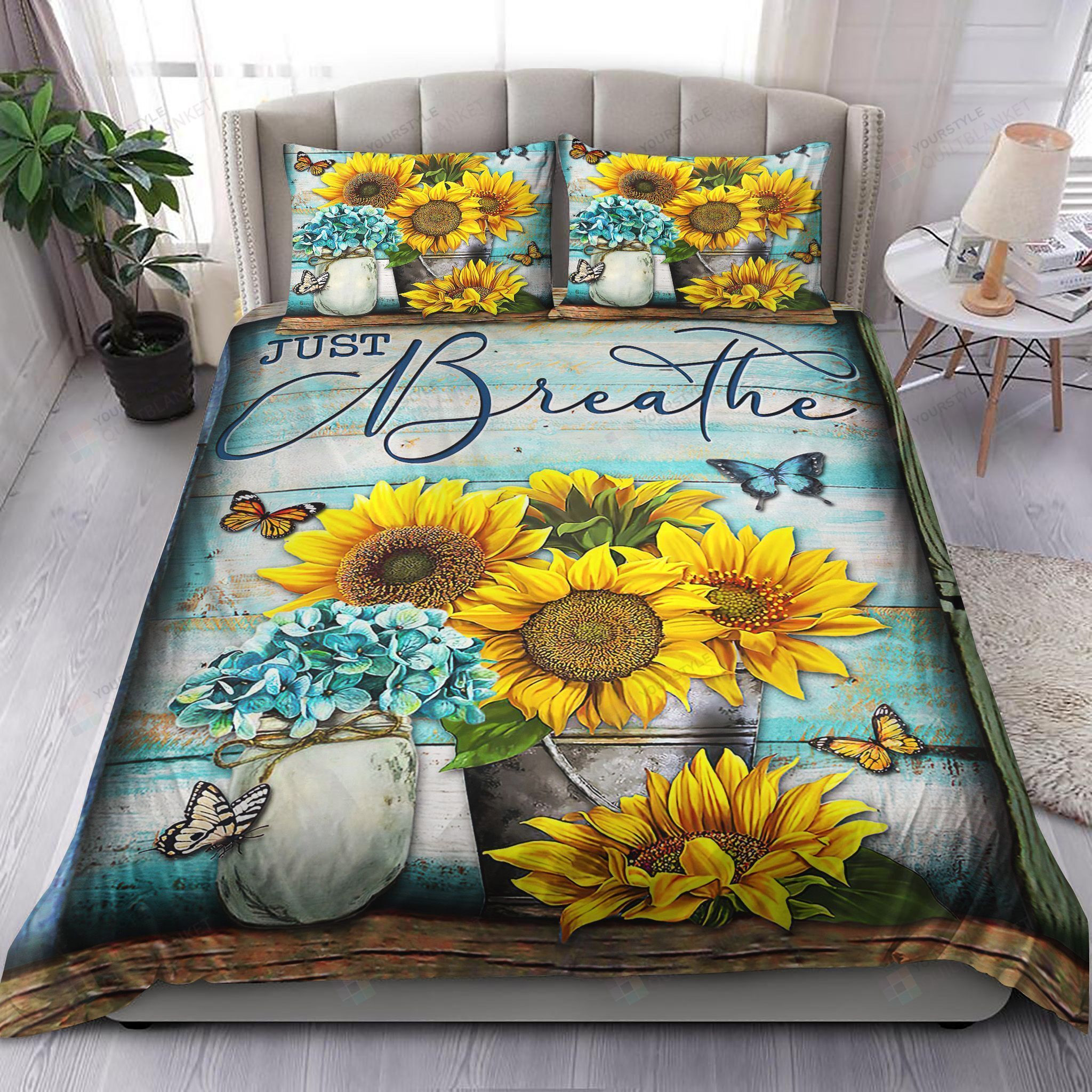 Butterfly Sunflower Just Breathe Bedding Set Bed Sheets Spread Comforter Duvet Cover Bedding Sets