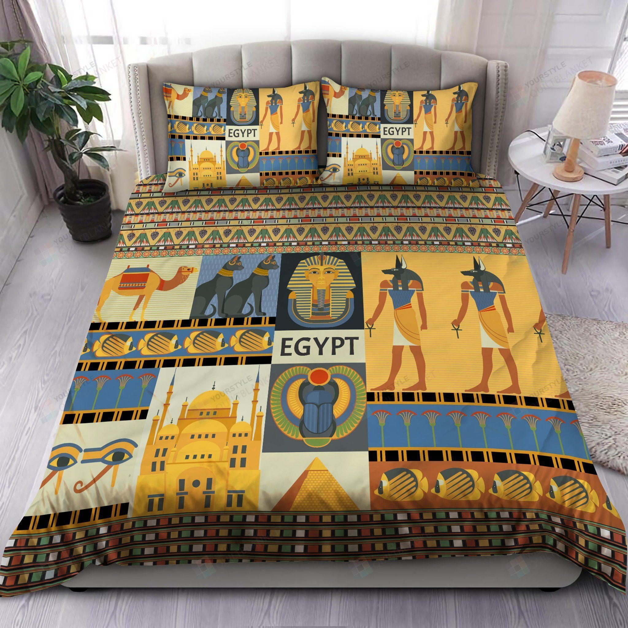 Ancient Egyptian Bedding Set Cotton Bed Sheets Spread Comforter Duvet Cover Bedding Sets