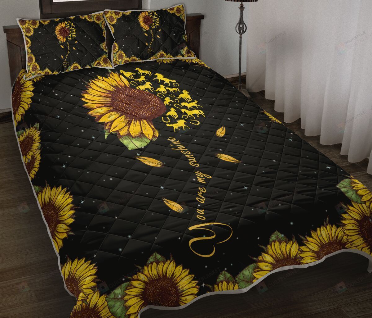 Horse You Are My Sunshine Sunflower Quilt Bedding Set