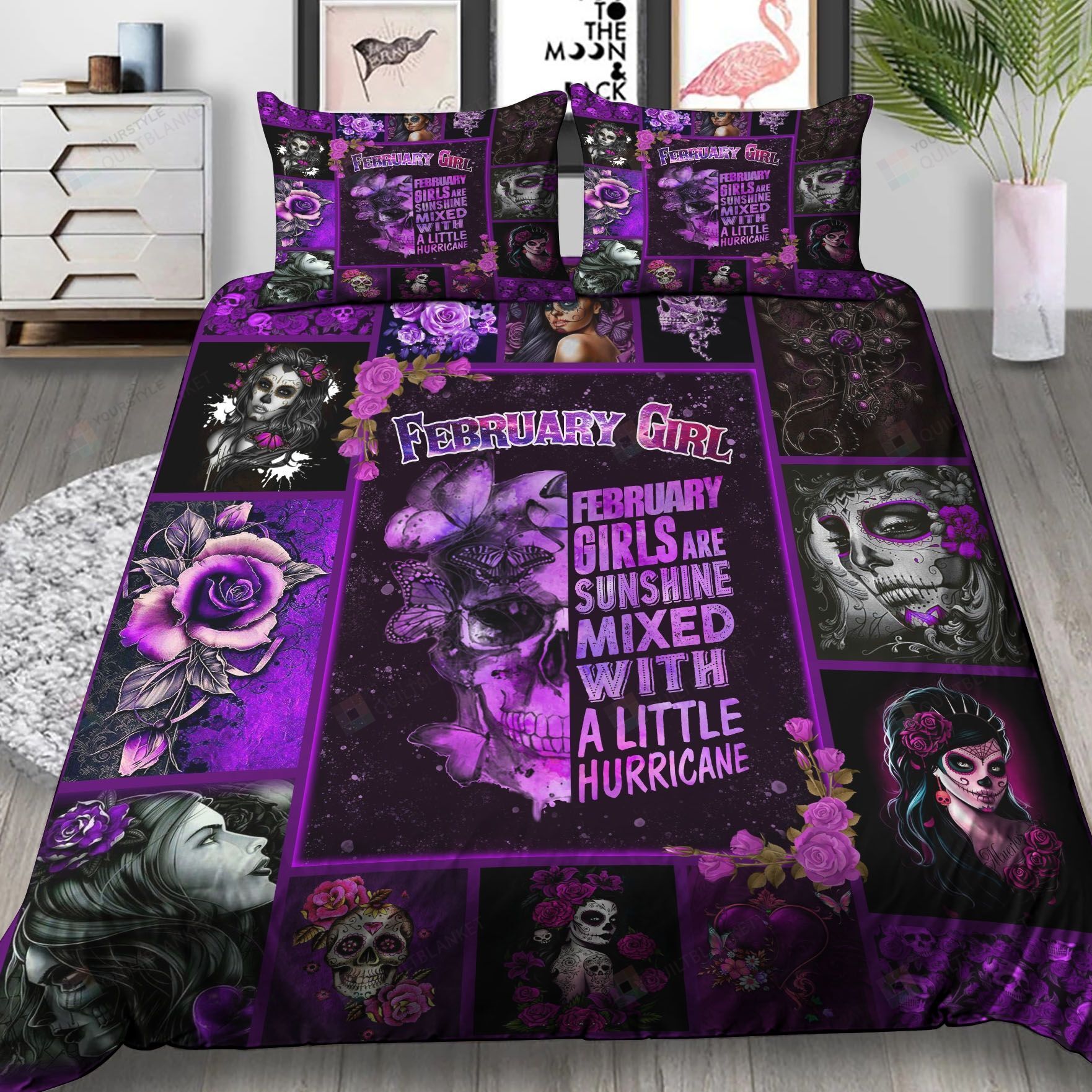 February Sugar Skull Girl And Roses Bedding Set Bt211002