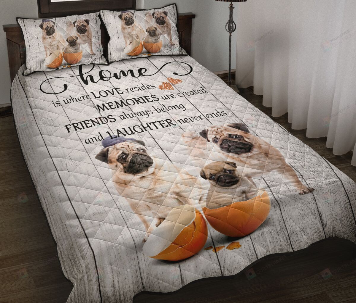 Pug Dog Home Where Love Resides Quilt Bedding Set