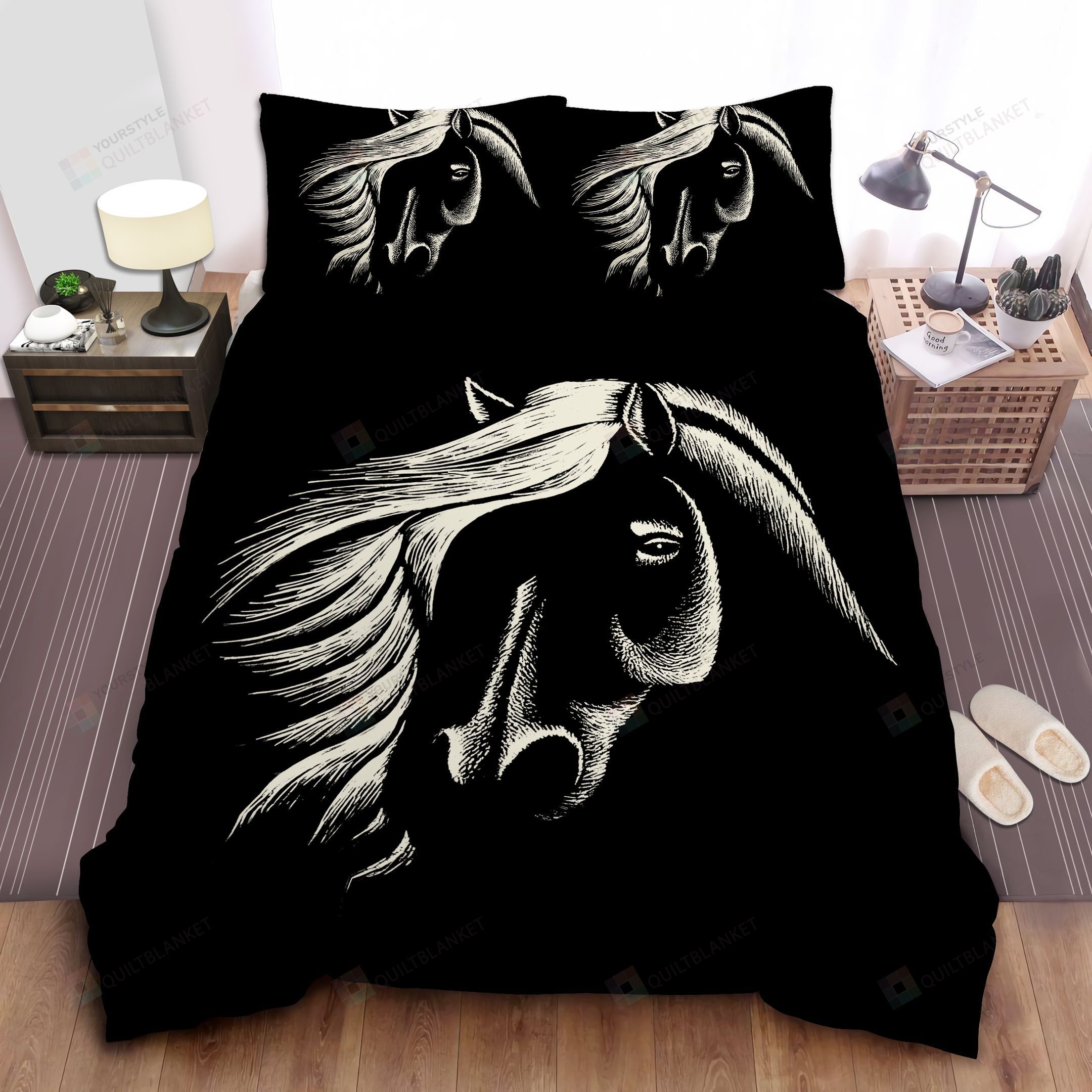 Horse Black Background Duvet Cover Bedding Set