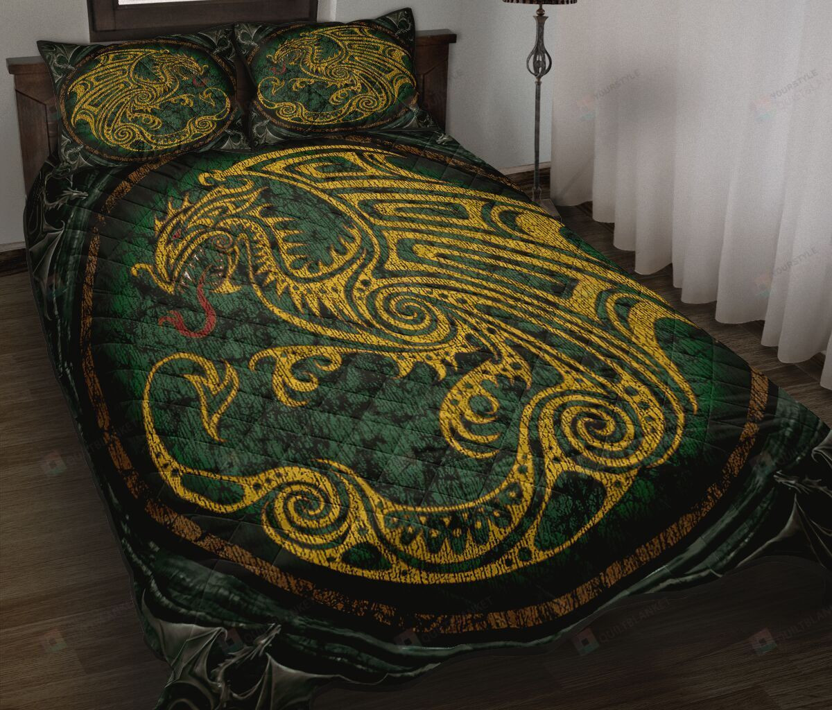 Celtic Dragon Circle Quilt Bedding Set