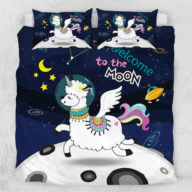 Welcome To The Moon Llama Duvet Cover Bedding Set