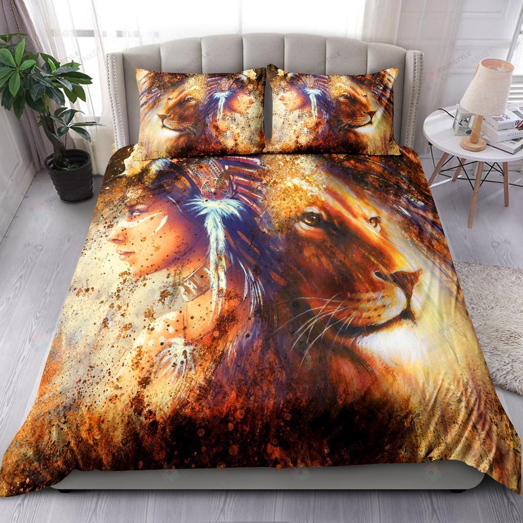 Native American Girl And Lion Bedding Set Bed Sheets Spread Comforter Duvet Cover Bedding Sets