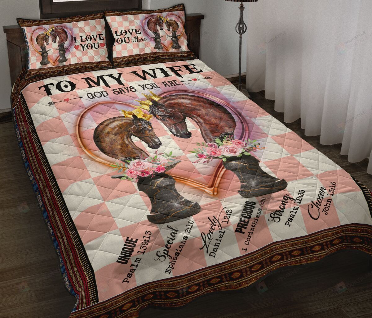 To Wife - Horses - God Says You Are - Quilt Bedding Set
