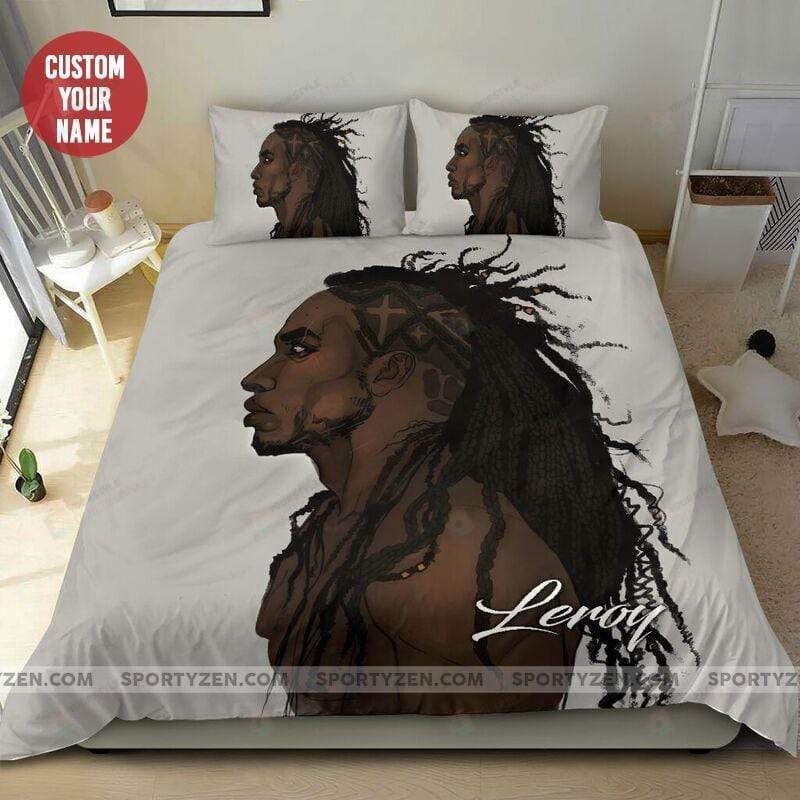 Black Men Long Hair Custom Name  Duvet Cover Bedding Set