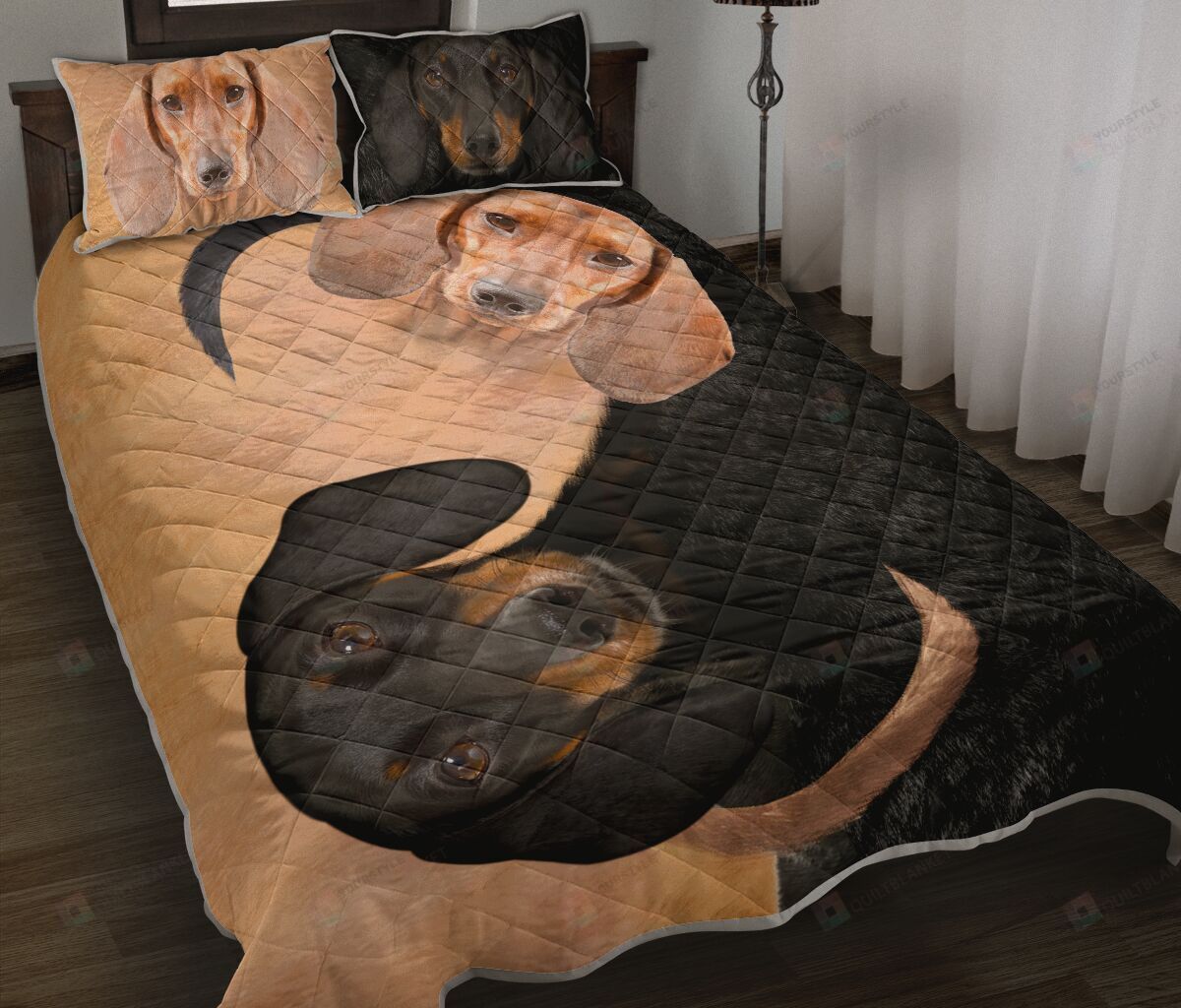 Dachshund Dog Black And White Quilt Bedding Set