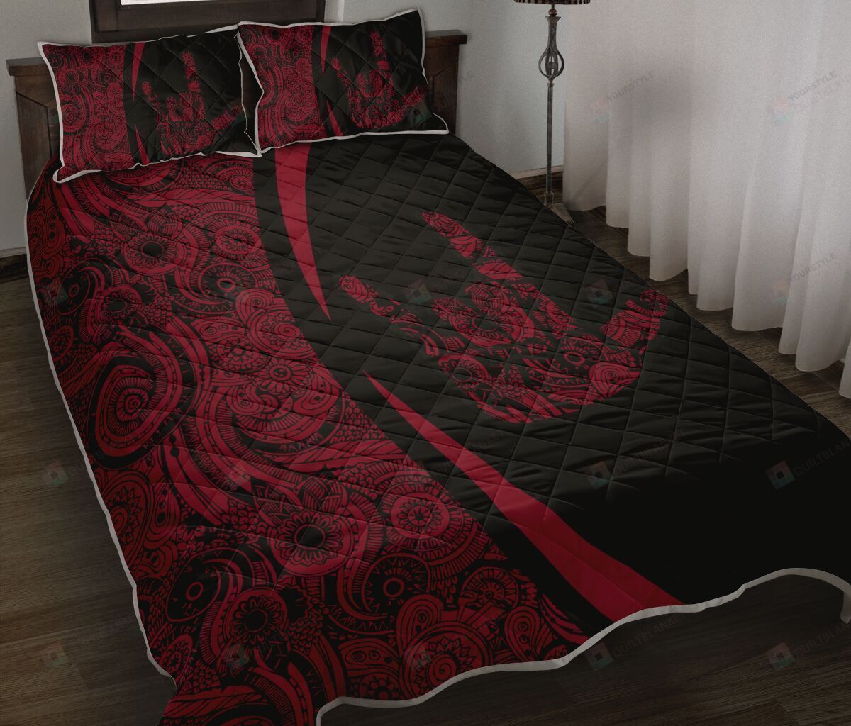 Love Sign Language Mandala Style Red Ver Quilt Bedding Set