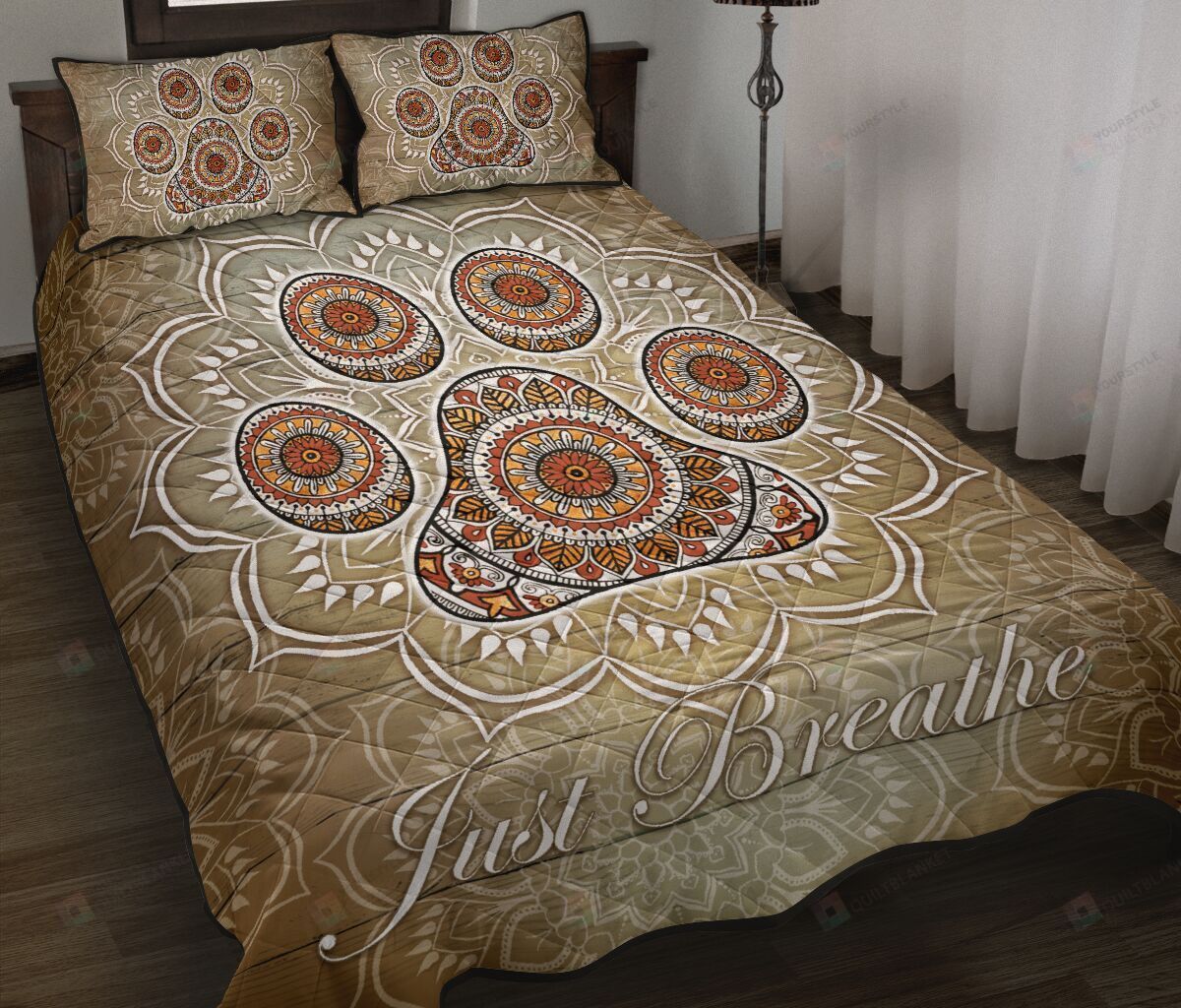 Dog Just Breathe Mandala Quilt Bedding Set