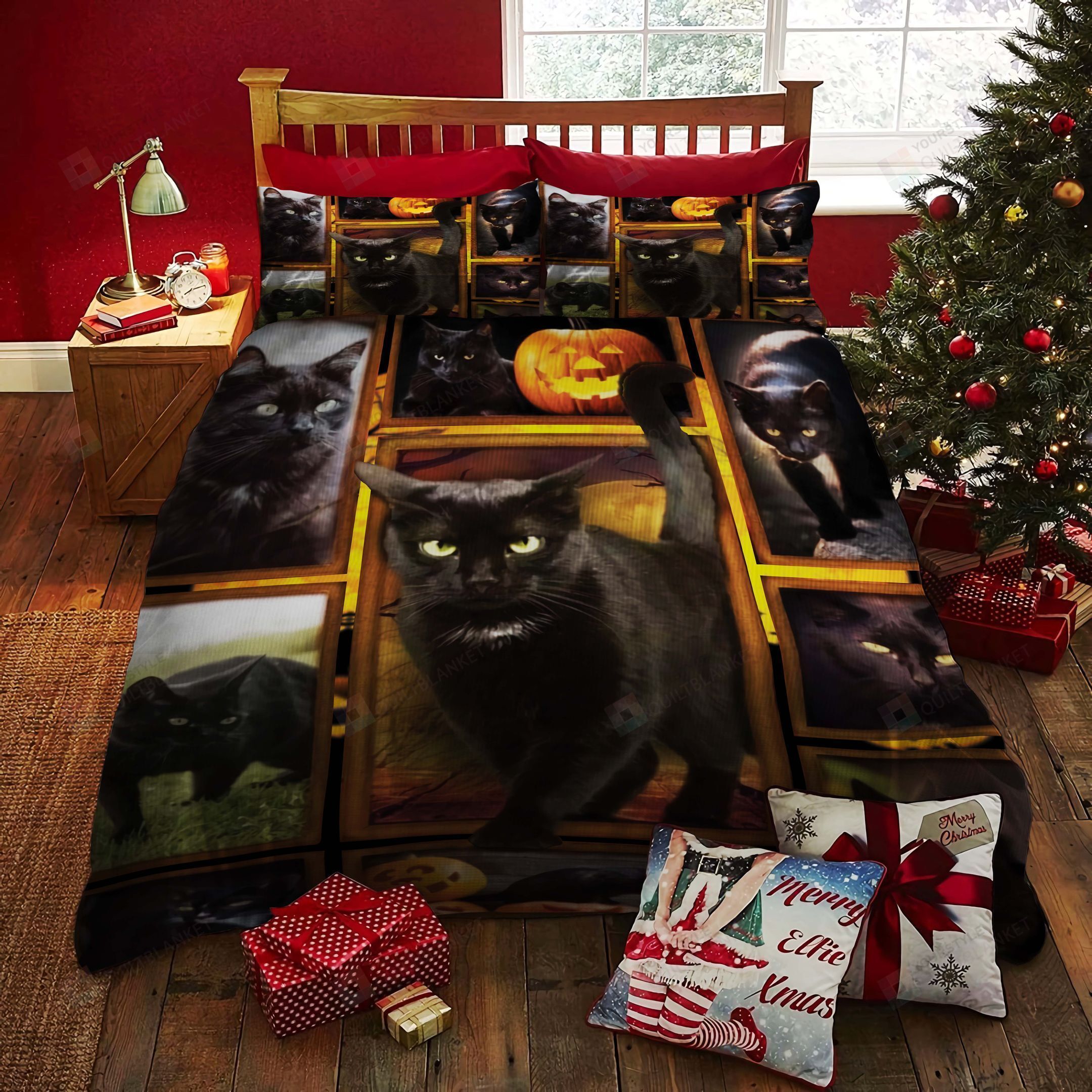 Black Cat Bed Sheets Spread Duvet Cover Bedding Set